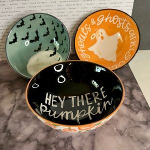 3 Halloween ceramic Bowls Bats Moon Ghosts Pumpkins Jack O Lantern